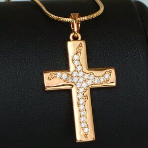 "Cross Shaped Rose Gold Pendant with Textured Stone Inlay, XPPT1852